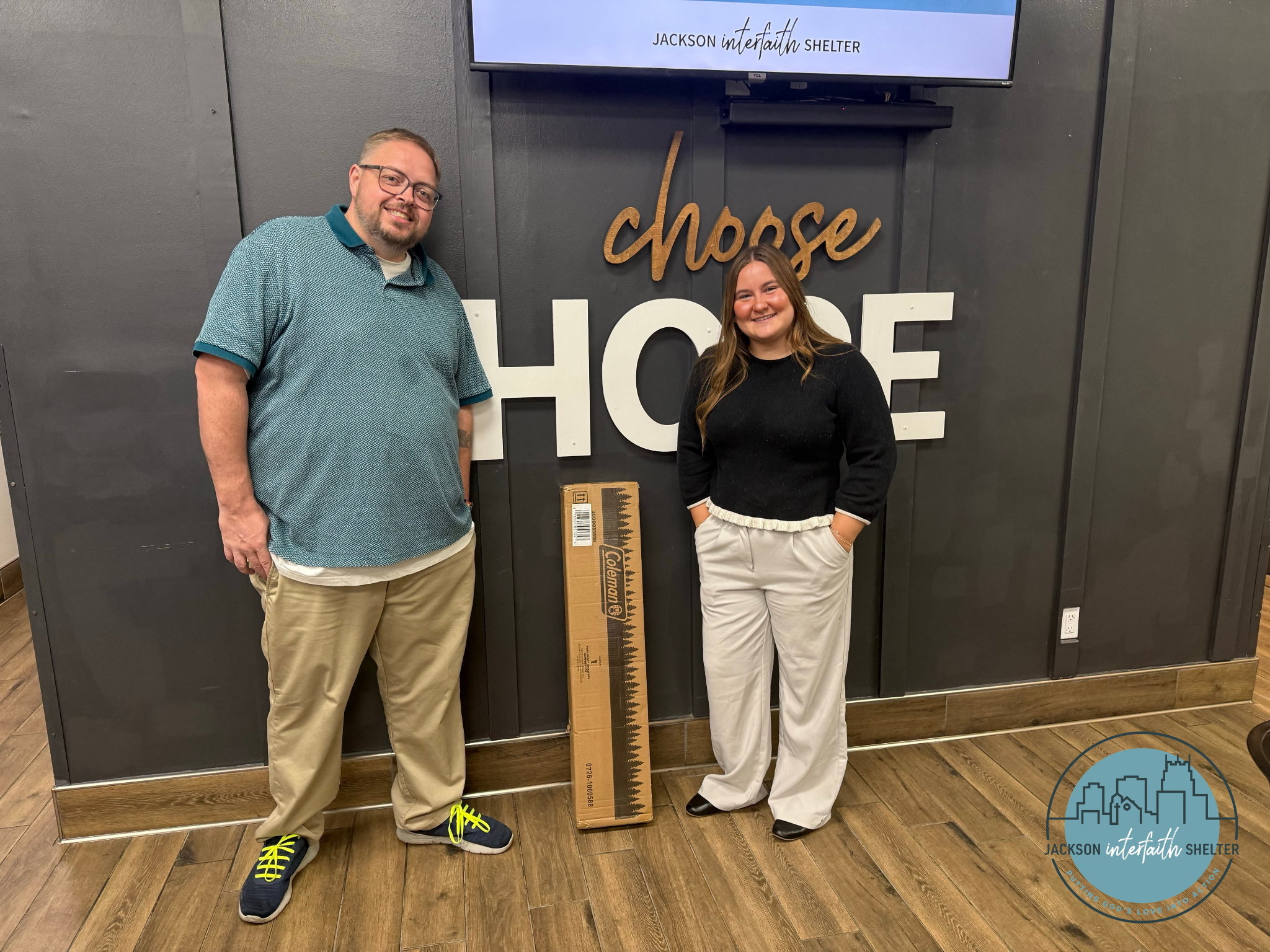 Aeroquip CU donated 10 cots to the Jackson Interfaith shelter to use in their warming center